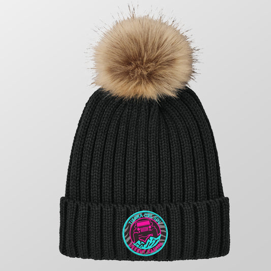 TDS Women's Faux Fur Pom Pom Beanie Circle