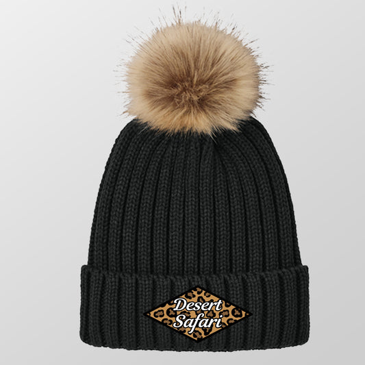 TDS Women's Faux Fur Pom Pom Beanie Cheetah